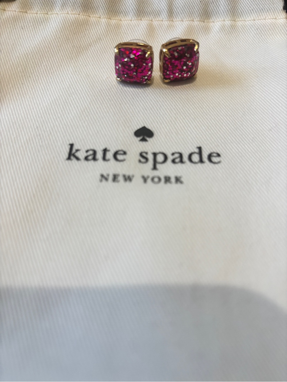Kate Spade Pink Glitter Square Stud Earrings